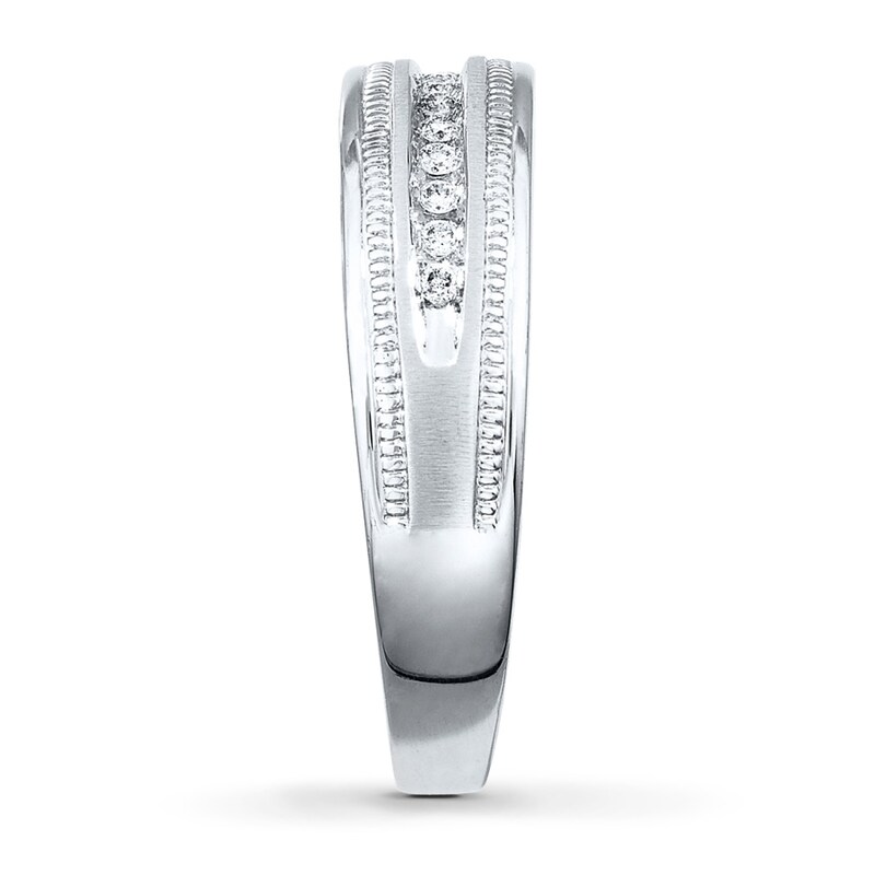 Main Image 3 of Previously Owned Men's Diamond Band 1/10 ct tw Round-cut 10K White Gold - Size 6.75