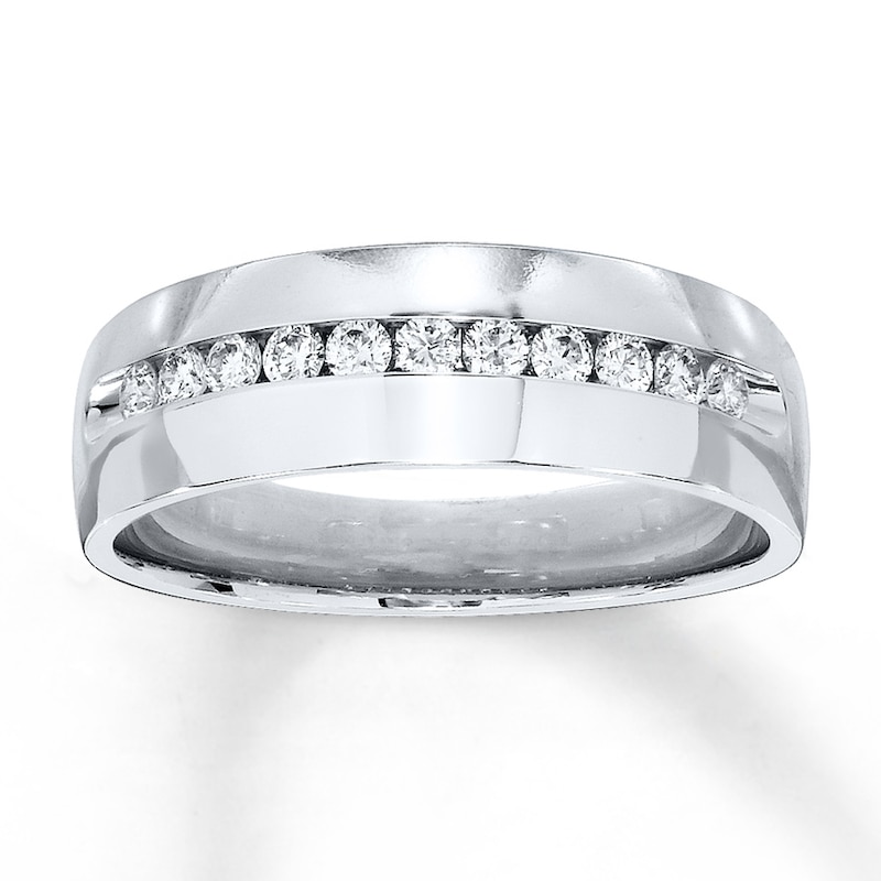Main Image 1 of Previously Owned Men's Diamond Band 1/3 ct tw Round-Cut 10K White Gold - Size 6
