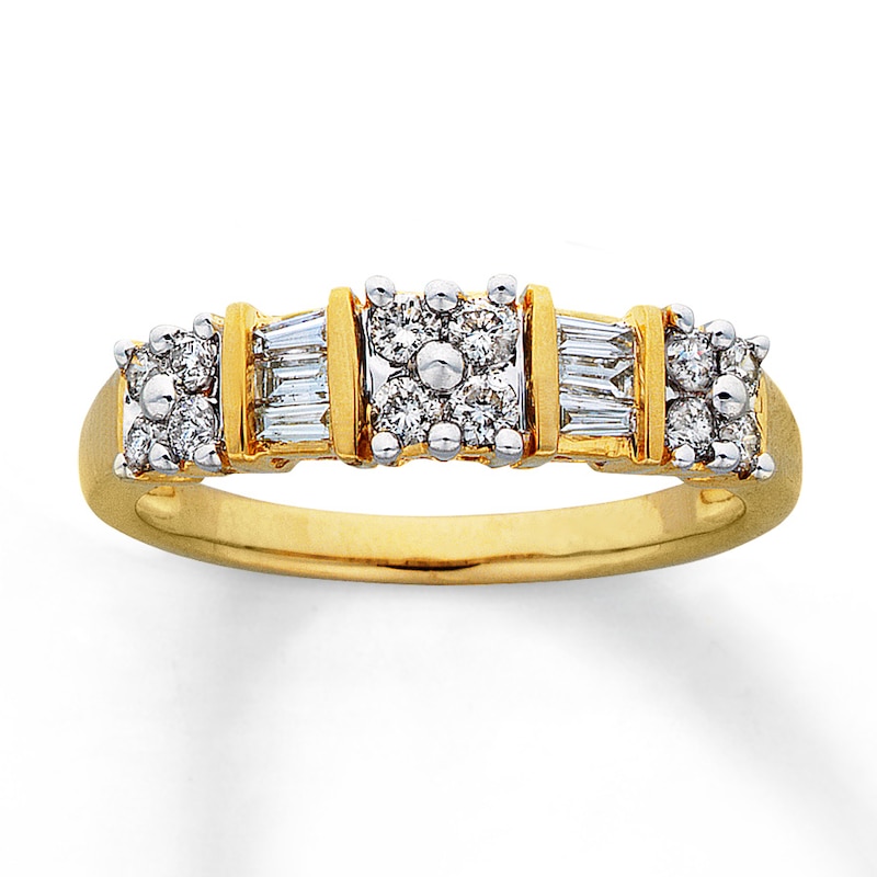 Main Image 1 of Previously Owned Anniversary Ring 1/2 ct tw Round & Baguette-cut Diamonds 14K Yellow Gold Size 9.75