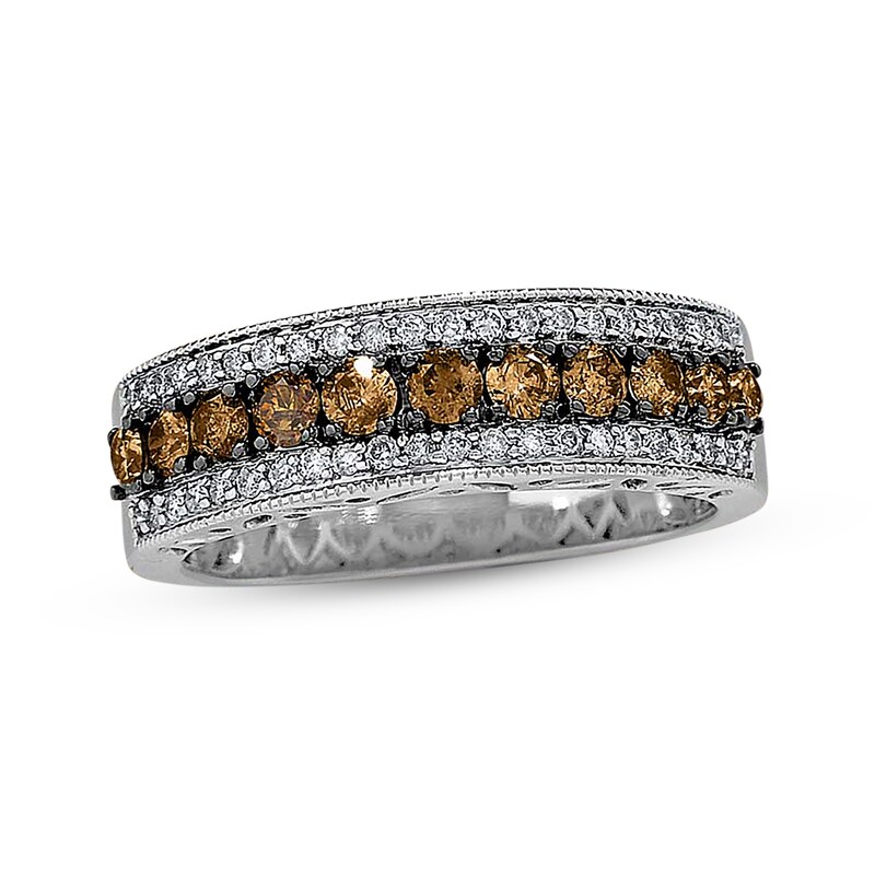 Main Image 1 of Previously Owned Brown & White Diamond Anniversary Band 3/4 ct tw Round-cut 14K White Gold Size 10