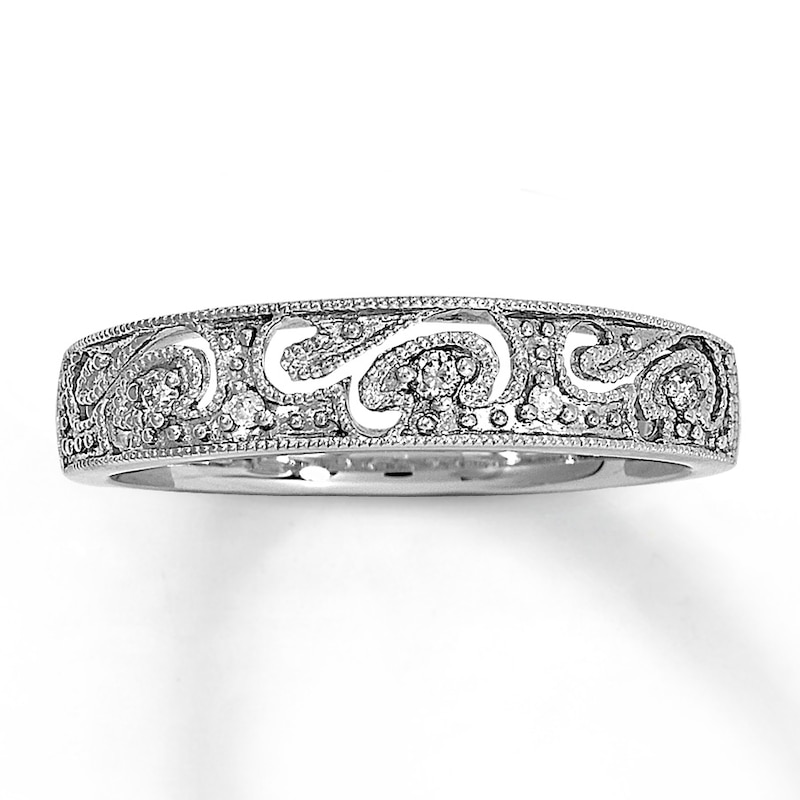 Main Image 1 of Previously Owned Diamond Anniversary Ring 1/20 ct tw Round-cut 10K White Gold - Size 9.75