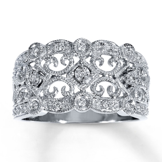 Previously Owned Diamond Ring 1/8 ct tw Round-cut Sterling Silver Size 9.75