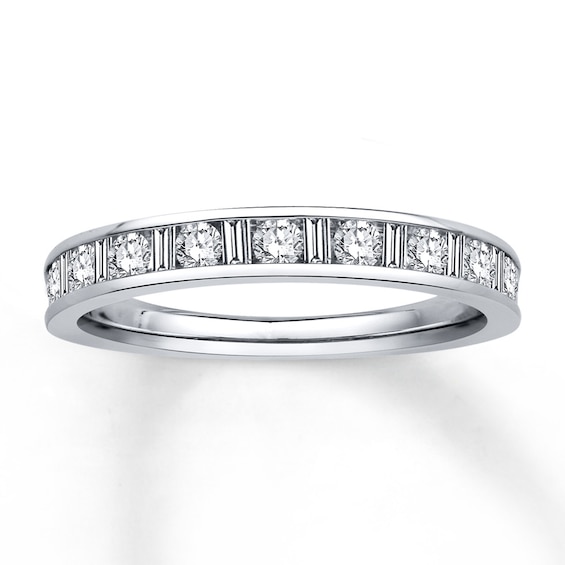 Previously Owned Diamond Anniversary Ring 1/2 ct tw Round & Baguette-cut 14K White Gold Size 11