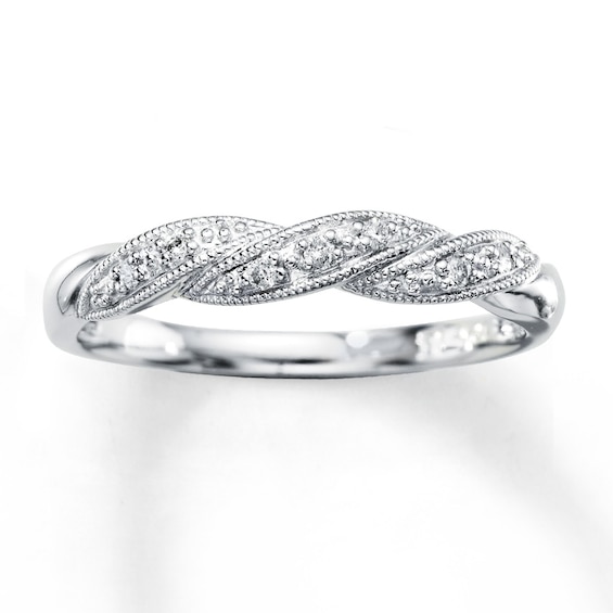 Previously Owned Anniversary Band 1/20 ct tw Round-cut Diamonds 10K White Gold Size 10.25