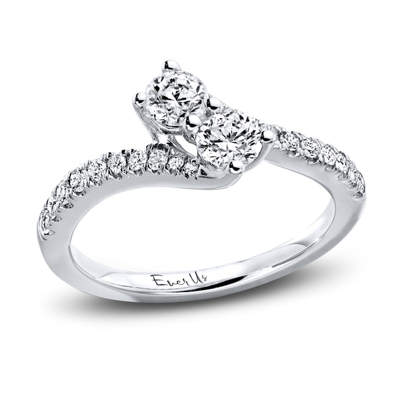 Main Image 1 of Previously Owned Ever Us Two-Stone Anniversary Ring 3/4 ct tw Round-cut Diamonds 14K White Gold - Size 9