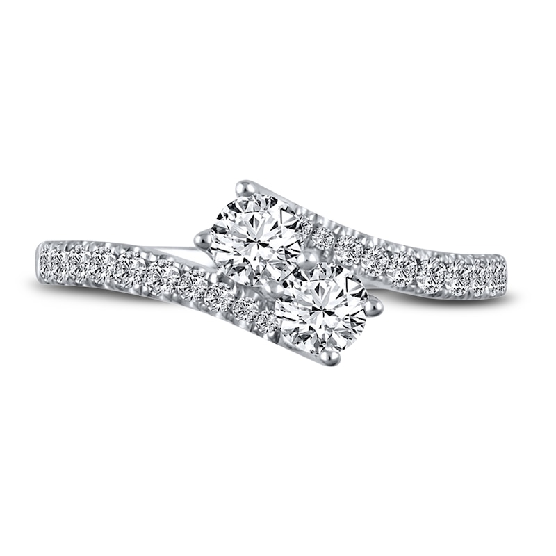 Main Image 3 of Previously Owned Ever Us Two-Stone Anniversary Ring 3/4 ct tw Round-cut Diamonds 14K White Gold - Size 9