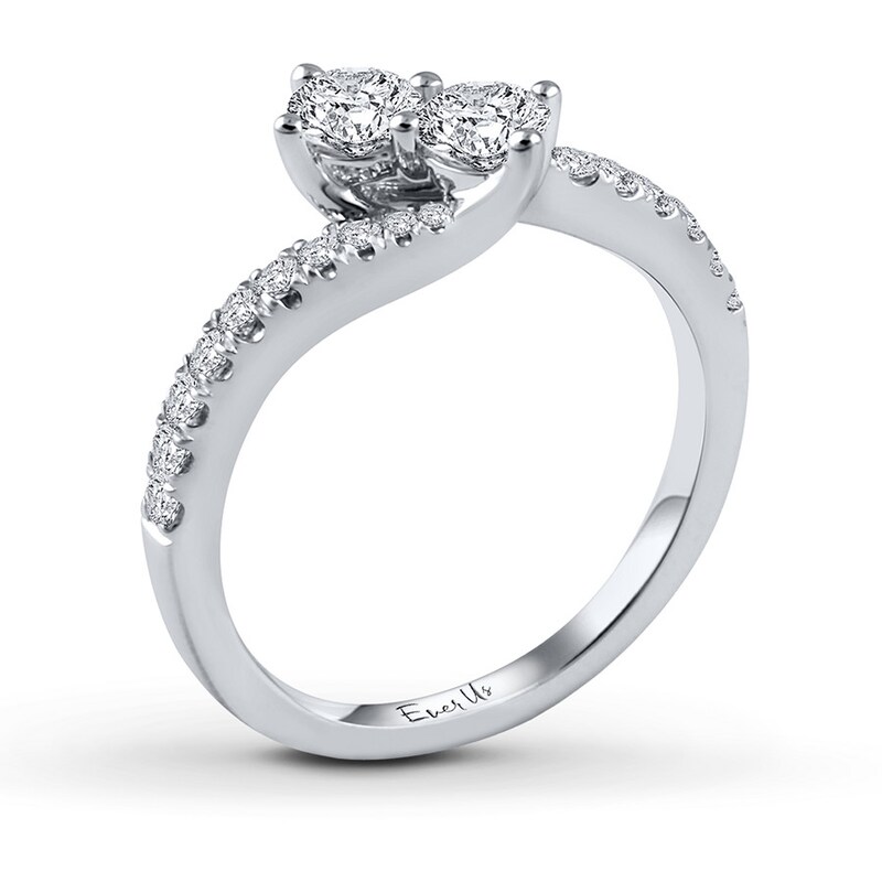 Previously Owned Ever Us Two-Stone Anniversary Ring 1/2 ct tw Round-cut Diamonds 14K White Gold - Size 10.75