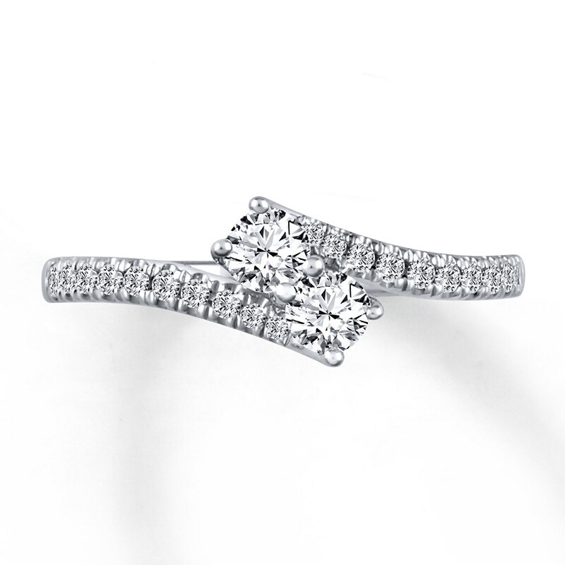 Main Image 3 of Previously Owned Ever Us Two-Stone Anniversary Ring 1/2 ct tw Round-cut Diamonds 14K White Gold - Size 10.75