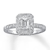 Thumbnail Image 1 of Previously Owned Diamond Engagement Ring 1 ct tw Emerald & Round-cut 14K White Gold - Size 4.25