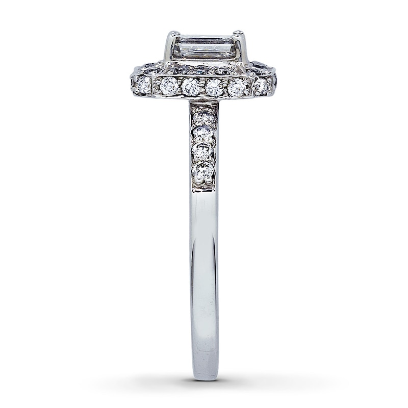 Main Image 3 of Previously Owned Diamond Engagement Ring 1 ct tw Emerald & Round-cut 14K White Gold - Size 4.25