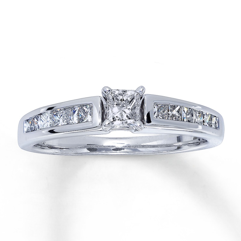 Main Image 1 of Previously Owned Diamond Engagement Ring 5/8 ct tw Princess-cut 14K White Gold - Size 4.25