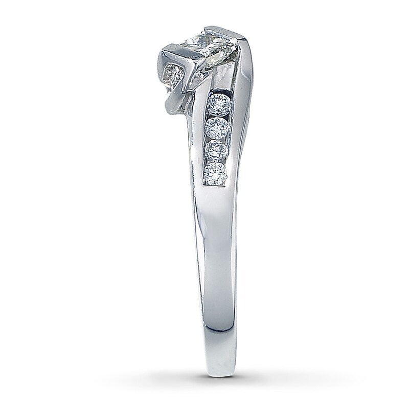 Main Image 3 of Previously Owned Engagement Ring 1/2 ct tw Princess & Round-cut 14K White Gold - Size 4