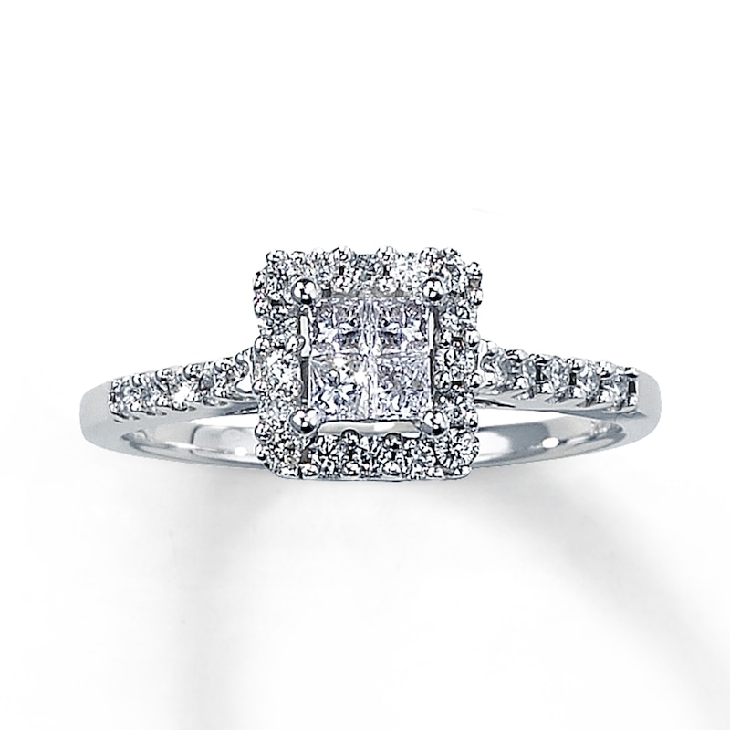 Main Image 1 of Previously Owned Diamond Engagement Ring 1/2 ct tw Princess & Round-cut 14K White Gold - Size 4