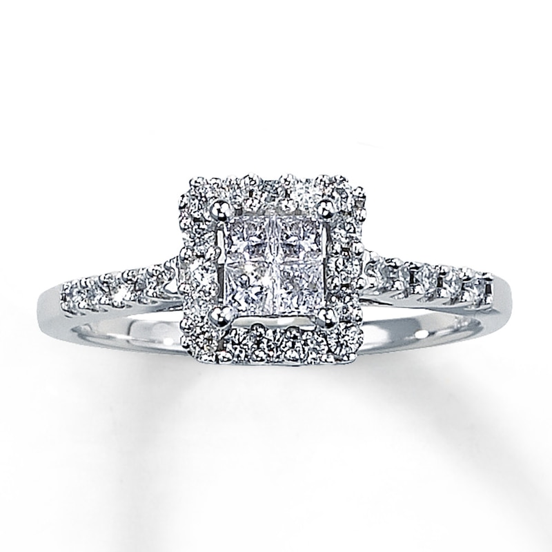 Main Image 1 of Previously Owned Diamond Engagement Ring 1/2 ct tw Princess & Round-cut 14K White Gold - Size 4.5