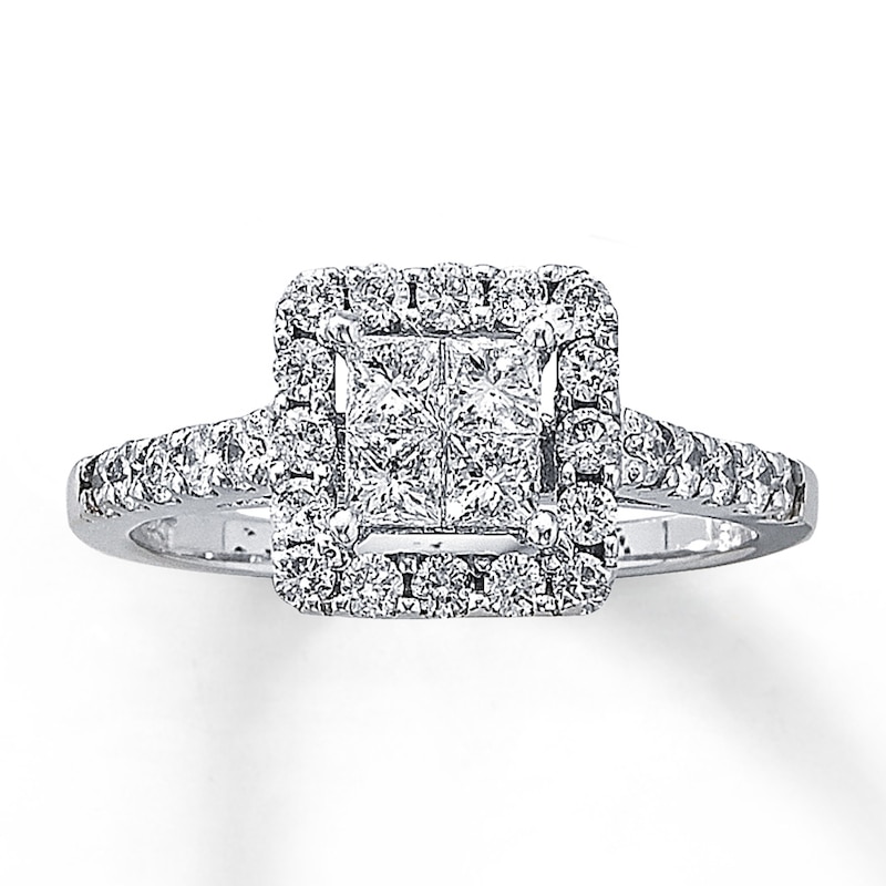 Previously Owned Diamond Engagement Ring 1 ct tw Princess & Round-cut Diamonds 14K White Gold