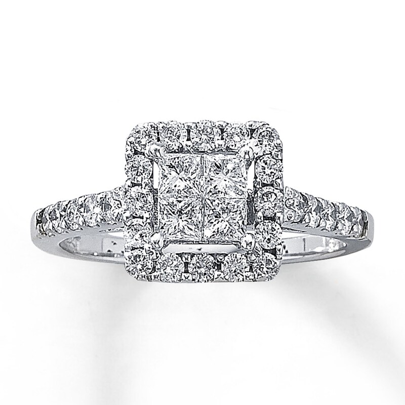 Main Image 1 of Previously Owned Diamond Engagement Ring 1 ct tw Princess & Round-cut Diamonds 14K White Gold - Size 4