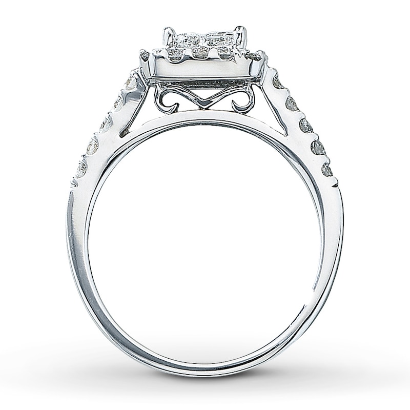 Main Image 2 of Previously Owned Diamond Engagement Ring 1 ct tw Princess & Round-cut Diamonds 14K White Gold - Size 4