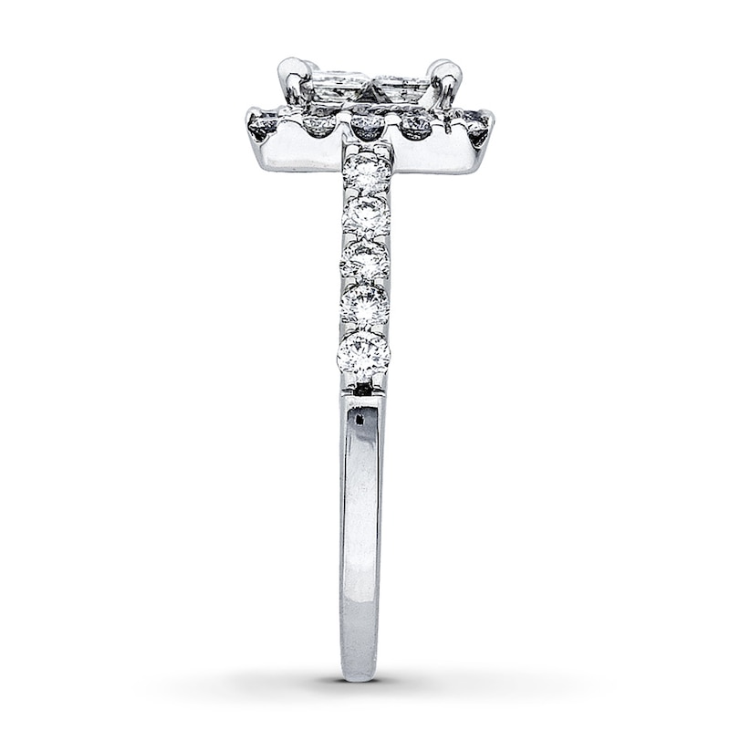Main Image 3 of Previously Owned Diamond Engagement Ring 1 ct tw Princess & Round-cut Diamonds 14K White Gold - Size 4