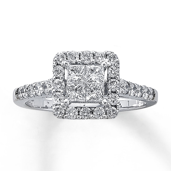 Previously Owned Diamond Engagement Ring 1 ct tw Princess & Round-cut Diamonds 14K White Gold Size