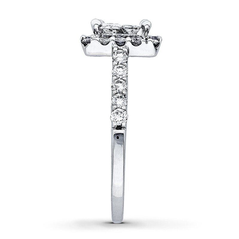 Main Image 3 of Previously Owned Diamond Engagement Ring 1 ct tw Princess & Round-cut Diamonds 14K White Gold - Size 9.25
