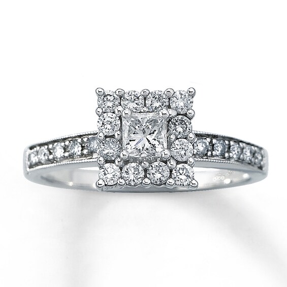 Previously Owned Diamond Engagement Ring 5/8 ct tw Princess & Round-cut 14K White Gold Size