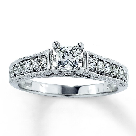 Previously Owned Diamond Engagement Ring 3/4 ct tw Princess & Round-cut 14K White Gold Size 4
