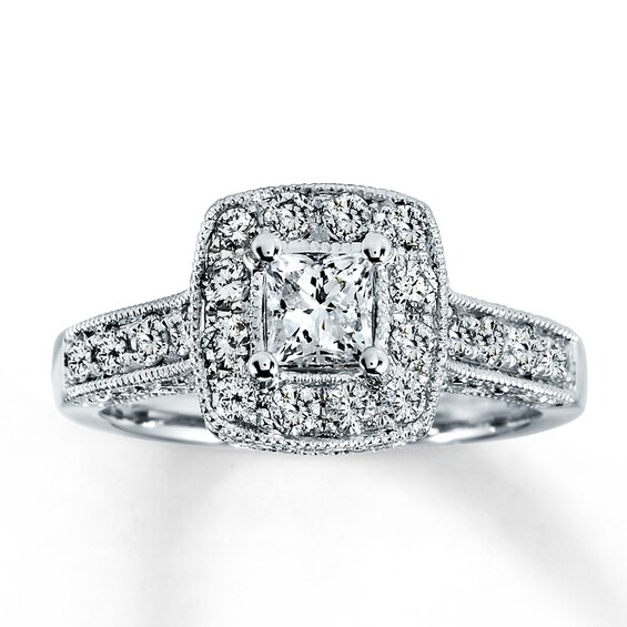 Previously Owned Diamond Engagement Ring 1 ct tw Princess & Round-cut 14K White Gold Size