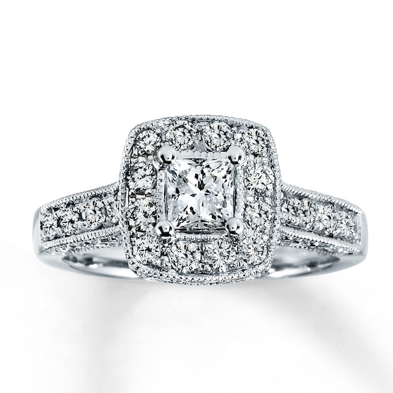 Previously Owned Diamond Engagement Ring 1 ct tw Princess & Round-cut 14K White Gold Size