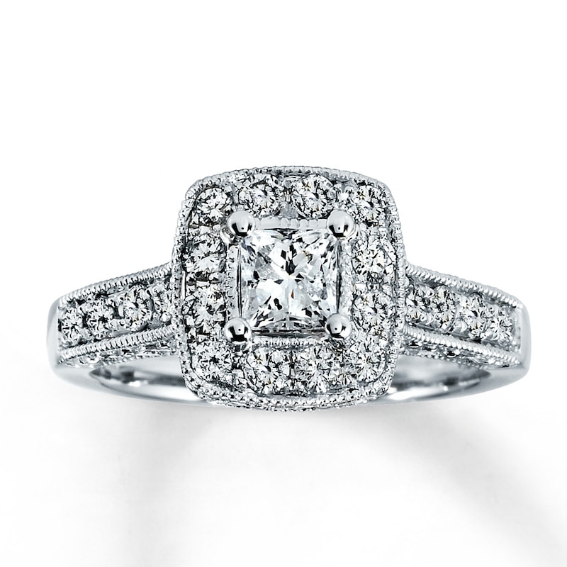 Main Image 1 of Previously Owned Diamond Engagement Ring 1 ct tw Princess & Round-cut 14K White Gold - Size 9.25