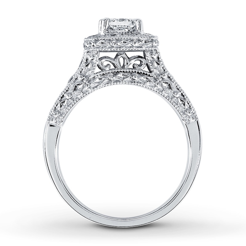 Main Image 2 of Previously Owned Diamond Engagement Ring 1 ct tw Princess & Round-cut 14K White Gold - Size 9.25