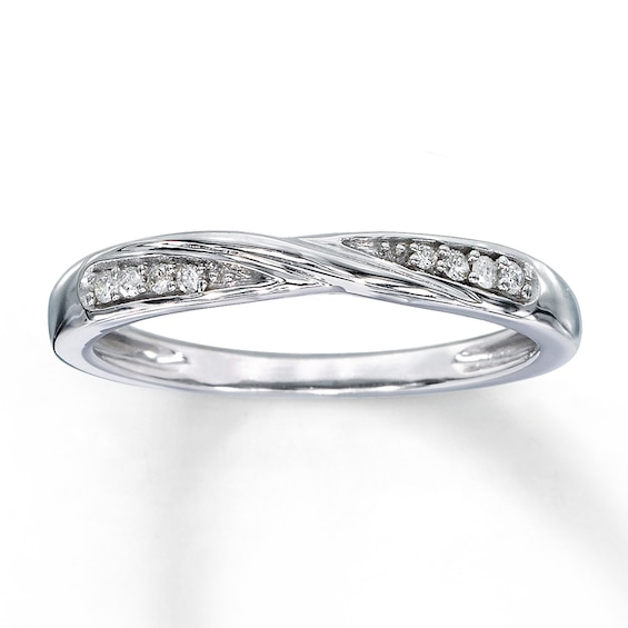 Previously Owned Wedding Band 1/20 ct tw Round-cut Diamonds 10K White Gold Size