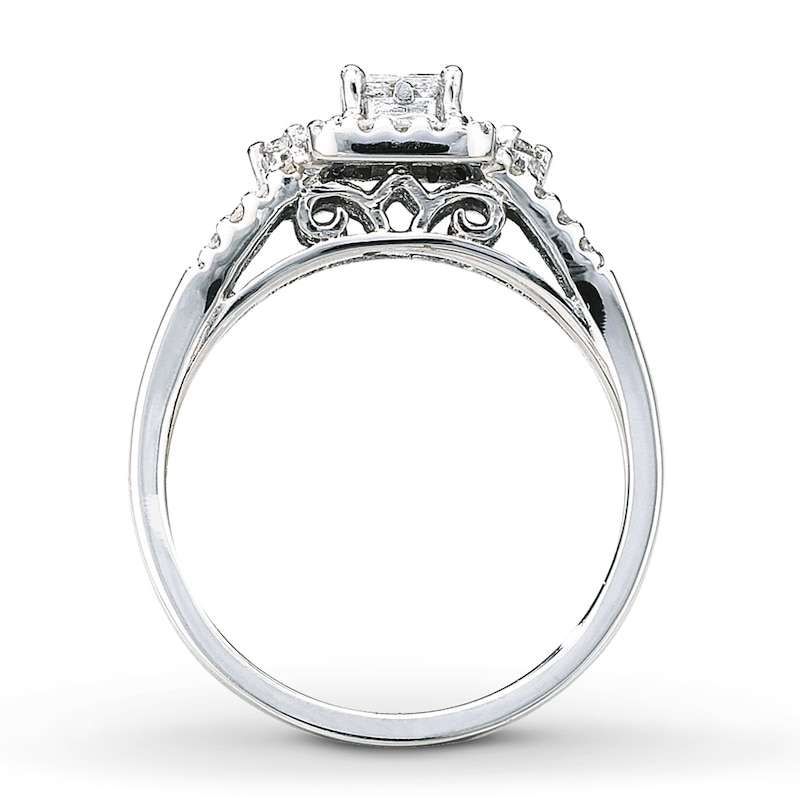 Previously Owned Diamond Engagement Ring 1/3 ct tw Princess & Round-cut 10K White Gold - Size 9.5