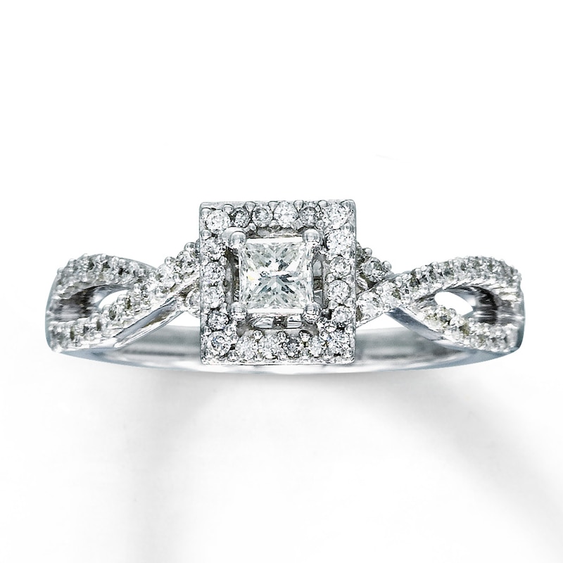 Previously Owned Diamond Engagement Ring 1/2 ct tw Princess & Round-cut 14K White Gold - Size 10