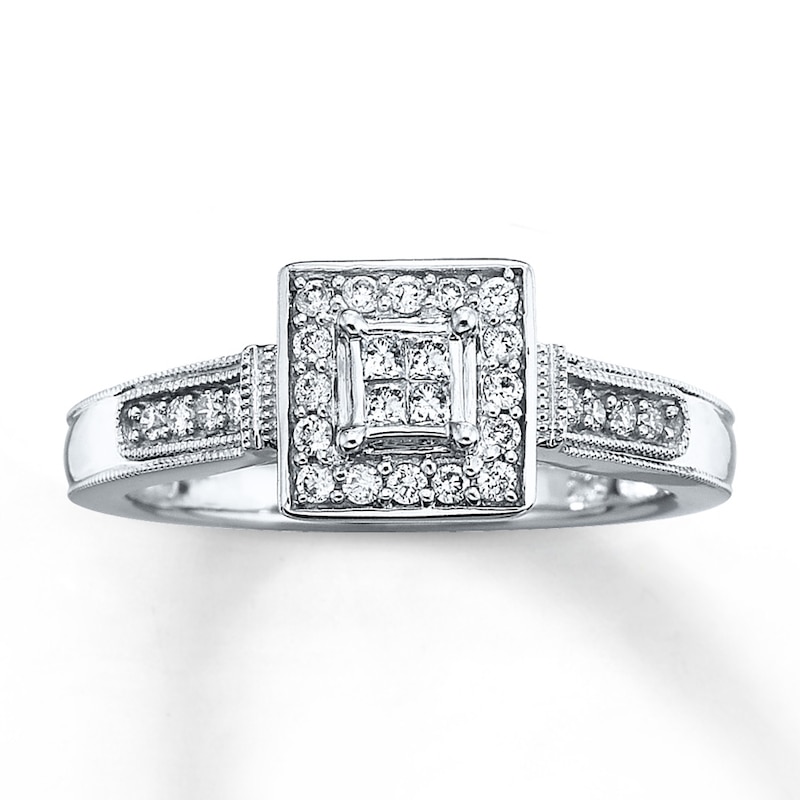 Main Image 1 of Previously Owned Diamond Engagement Ring 1/4 ct tw Princess & Round-cut 10K White Gold - Size 9.25