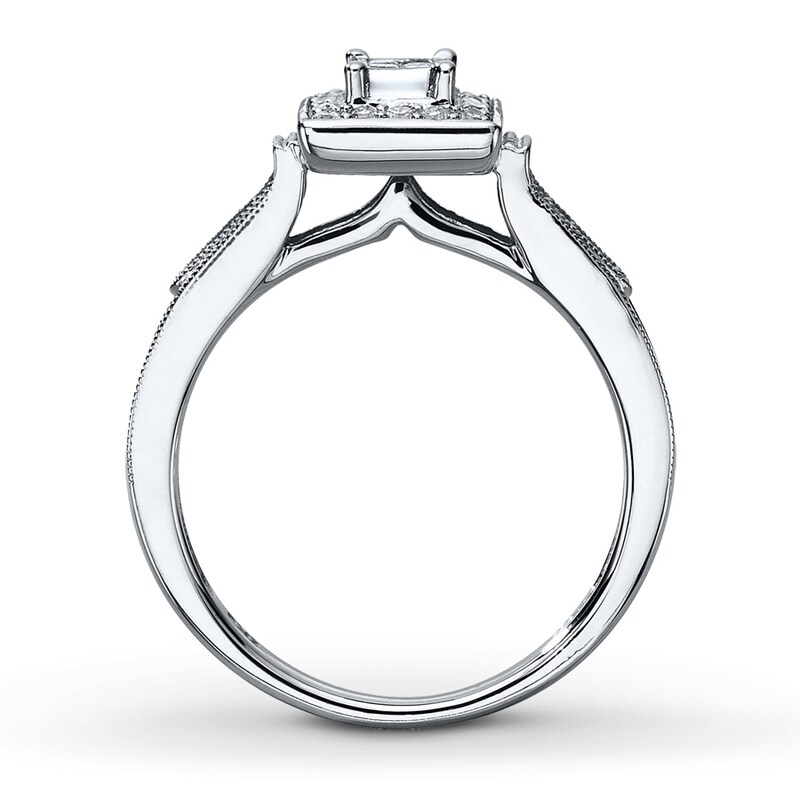 Main Image 2 of Previously Owned Diamond Engagement Ring 1/4 ct tw Princess & Round-cut 10K White Gold - Size 9.25
