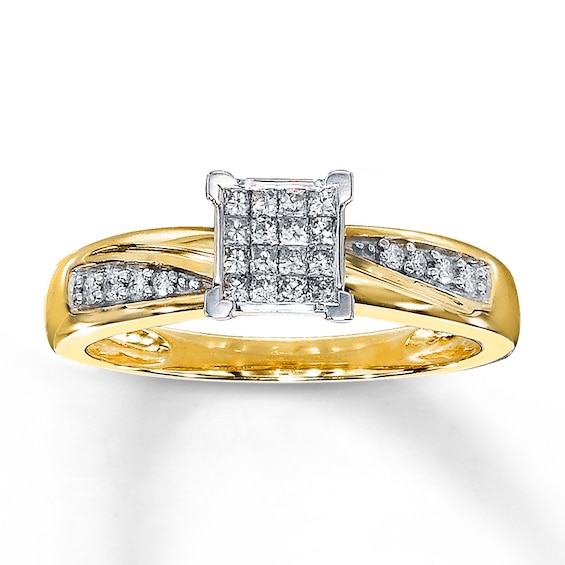 Previously Owned Engagement Ring 1/5 ct tw Princess & Round-cut Diamonds 10K Yellow Gold Size 10.25