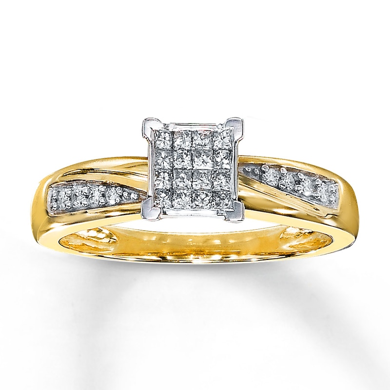 Main Image 1 of Previously Owned Engagement Ring 1/5 ct tw Princess & Round-cut Diamonds 10K Yellow Gold - Size 4
