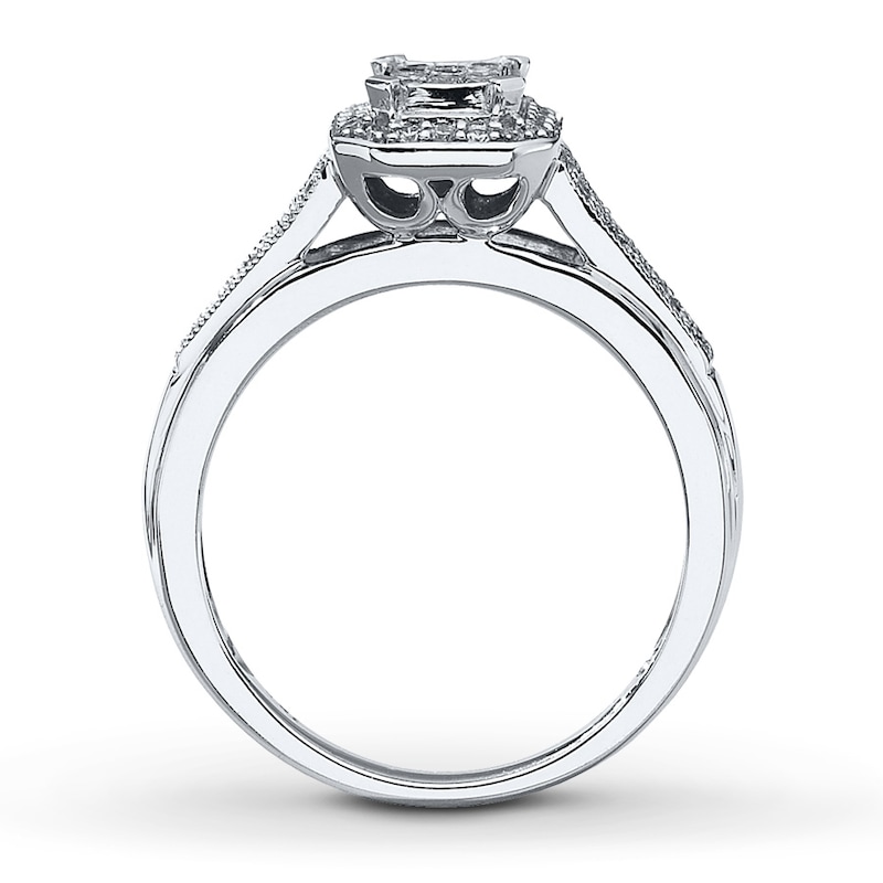 Previously Owned Diamond Engagement Ring 1/3 ct tw Princess & Round-cut 10K White Gold - Size 4