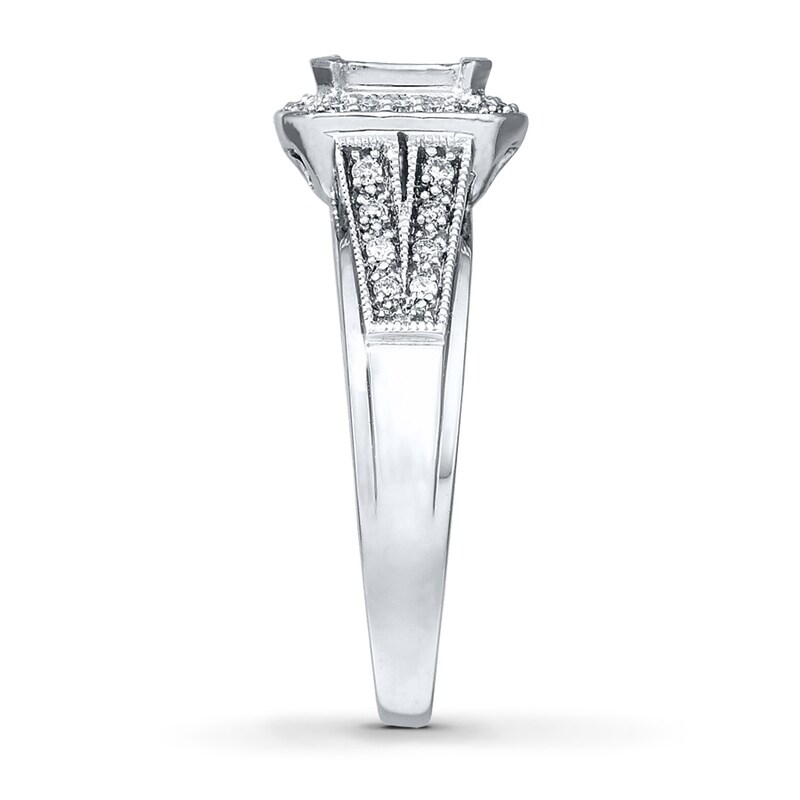 Main Image 3 of Previously Owned Diamond Engagement Ring 1/3 ct tw Princess & Round-cut 10K White Gold - Size 4