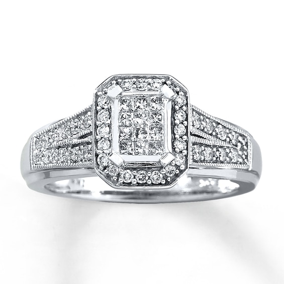 Previously Owned Diamond Engagement Ring 1/3 ct tw Princess & Round-cut 10K White Gold Size 4.25