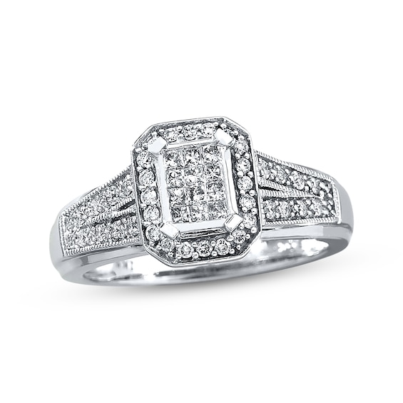 Previously Owned Diamond Engagement Ring 1/3 ct tw Princess/Round-cut 10K White Gold Size 9.75