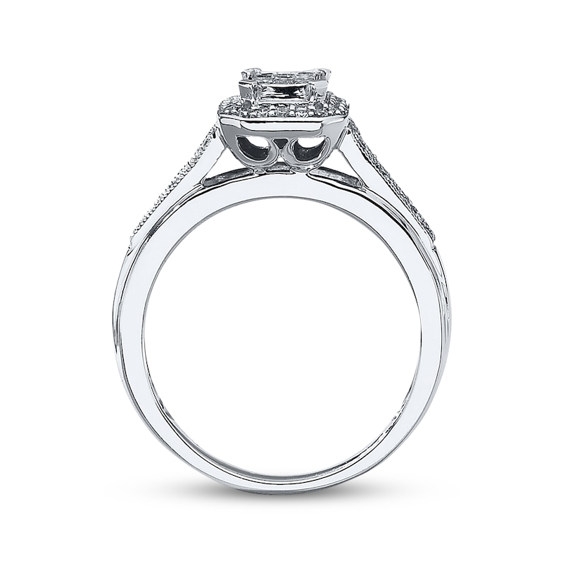 Main Image 3 of Previously Owned Diamond Engagement Ring 1/3 ct tw Princess/Round-cut 10K White Gold - Size 9.75