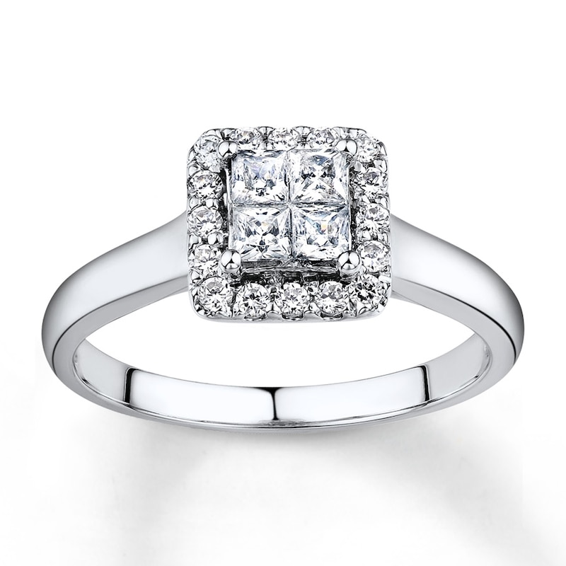 Previously Owned Diamond Engagement Ring 1/4 ct tw Princess & Round-cut 10K White Gold - Size 10