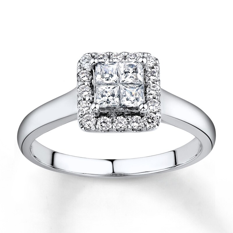 Previously Owned Diamond Engagement Ring 1/4 ct tw Princess & Round-cut 10K White Gold - Size 3.5