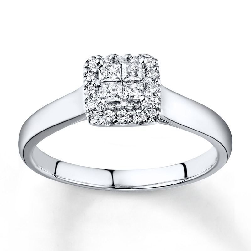 Previously Owned Diamond Engagement Ring 1/2 ct tw Princess & Round-cut 10K White Gold - Size 3