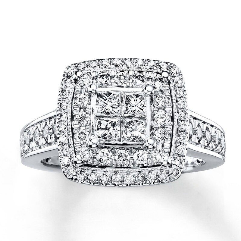 Main Image 1 of Previously Owned Diamond Engagement Ring 1 ct tw Princess & Round-cut 14K White Gold - Size 11.75