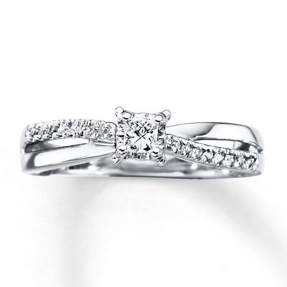 Previously Owned Engagement Ring 1/4 ct tw Princess & Round-cut Diamonds 10K White Gold Size 12