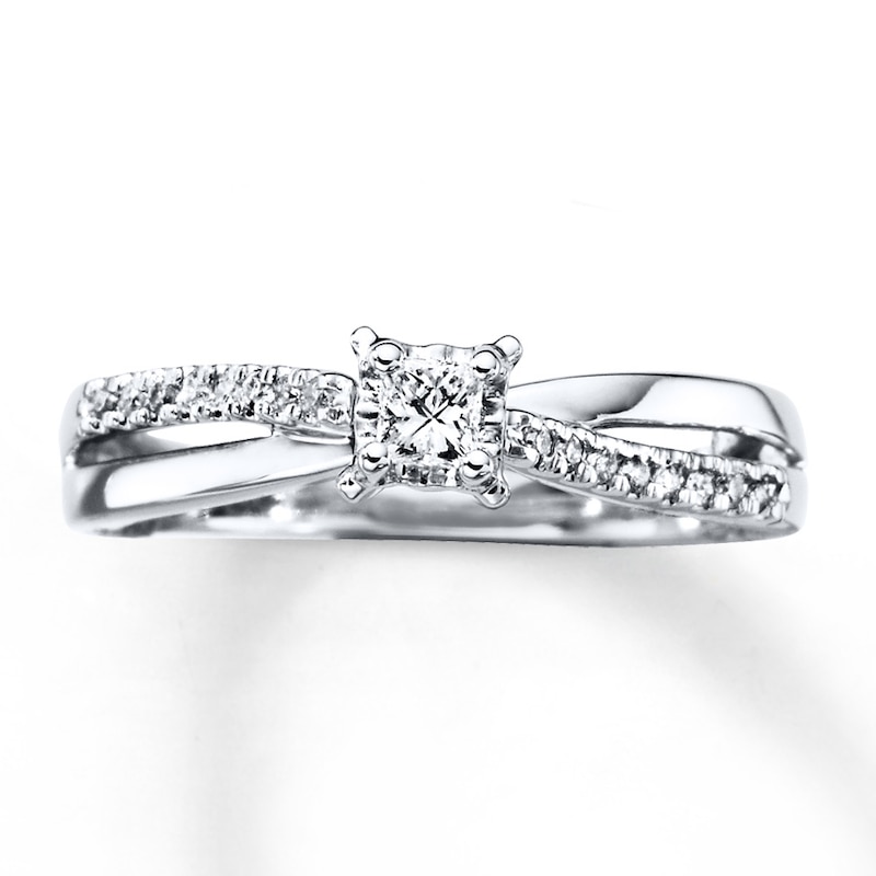 Main Image 1 of Previously Owned Engagement Ring 1/4 ct tw Princess & Round-cut Diamonds 10K White Gold - Size 12