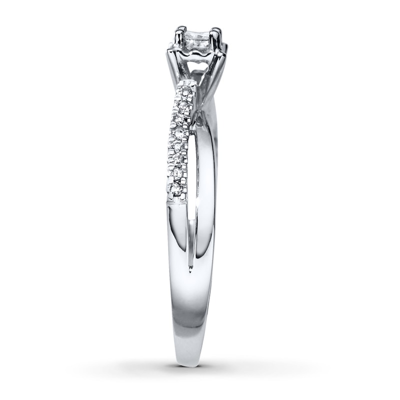 Main Image 3 of Previously Owned Engagement Ring 1/4 ct tw Princess & Round-cut Diamonds 10K White Gold - Size 12