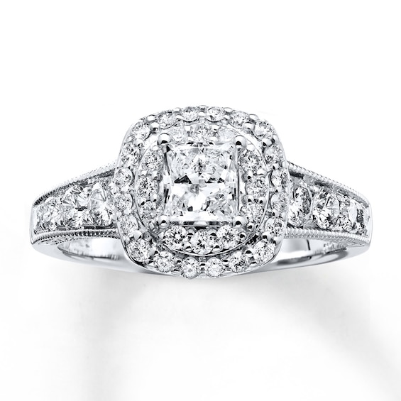 Previously Owned Diamond Engagement Ring 1-1/5 ct tw Princess & Round-cut 14K White Gold Size 3.75